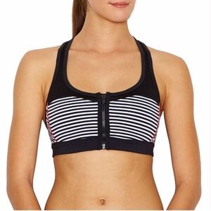 Lucy Striped Front Zipper Sport Bra Medium’